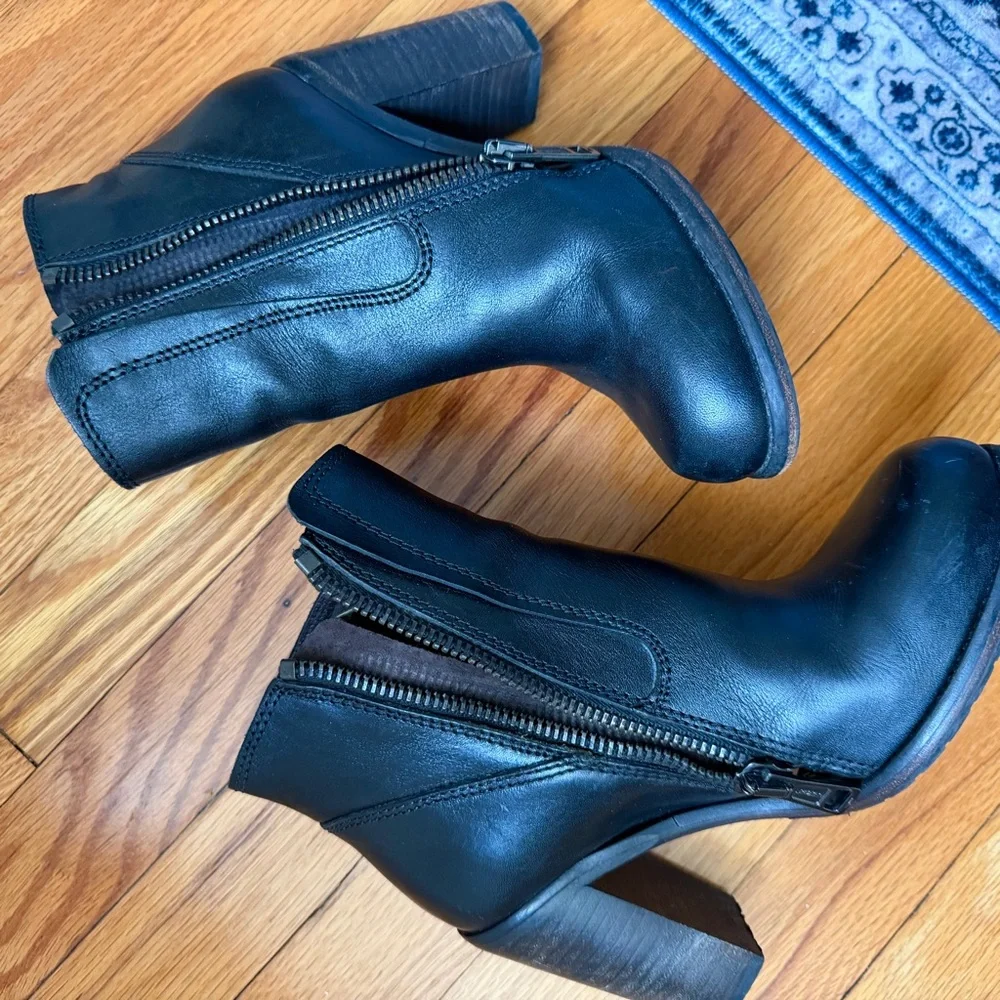All Saints Black Leather Ankle Chunky Stacked Heel Women’s Boots Size 7.5, 8